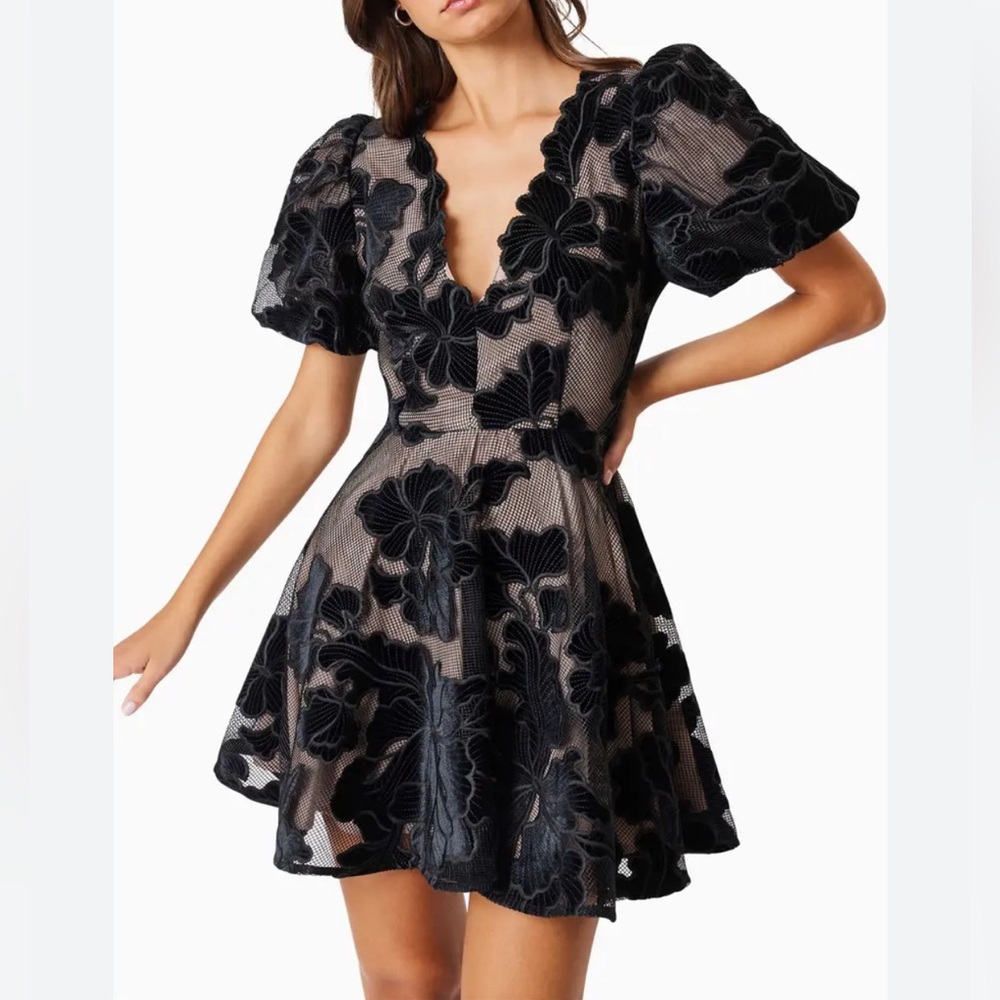 Elliatt Black Lace Dress with Nude Lining
